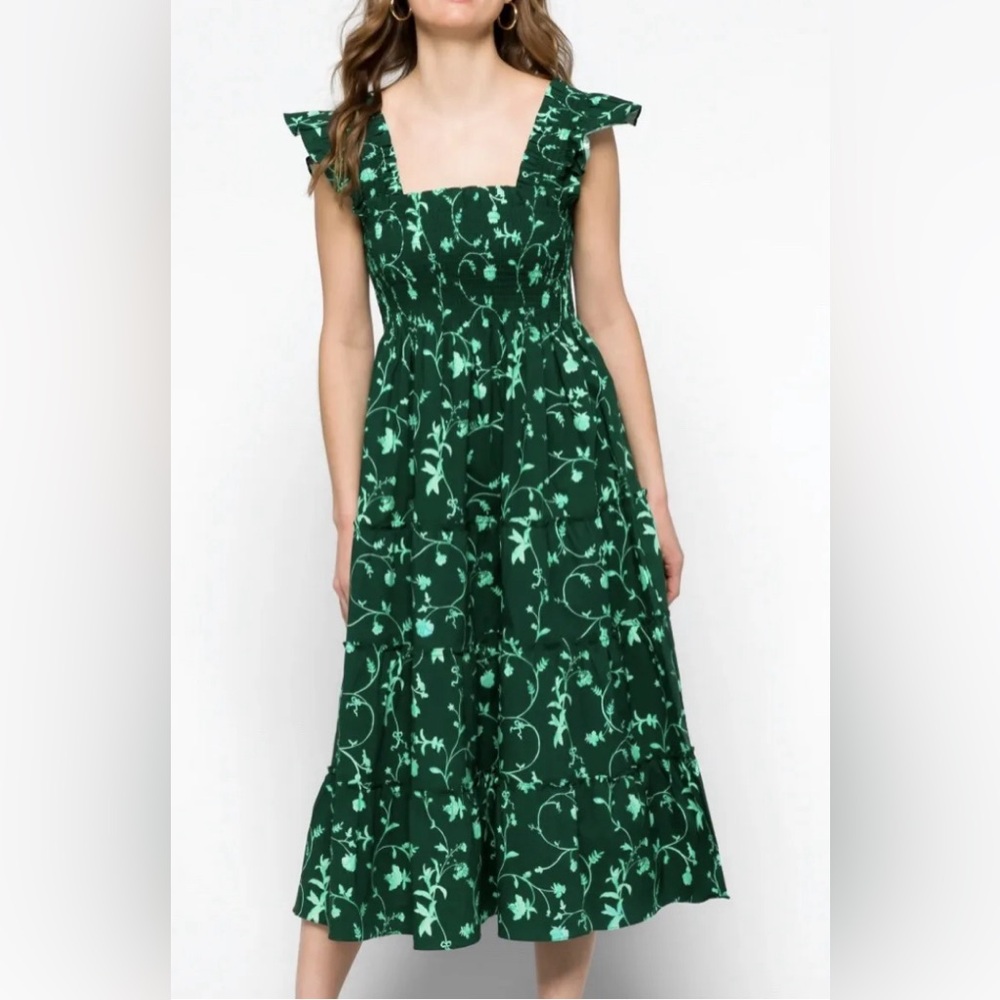 Hill House Ellie Nap Dress - Green Botanical Floral Smocked - Size XS